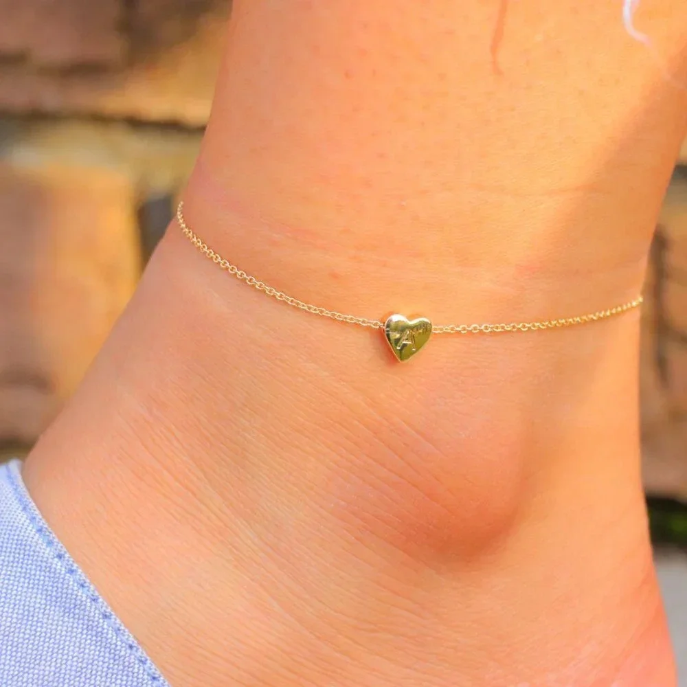 ▶ HEART CHARM PERSONALIZED CUSTOM DAINTY GOLD INITIAL ANKLET GIRL TEEN,ELDM22225_8